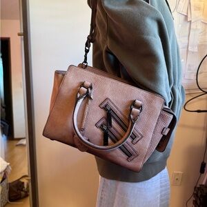 Rebecca Minkoff Tan and Plum Leather Handbag